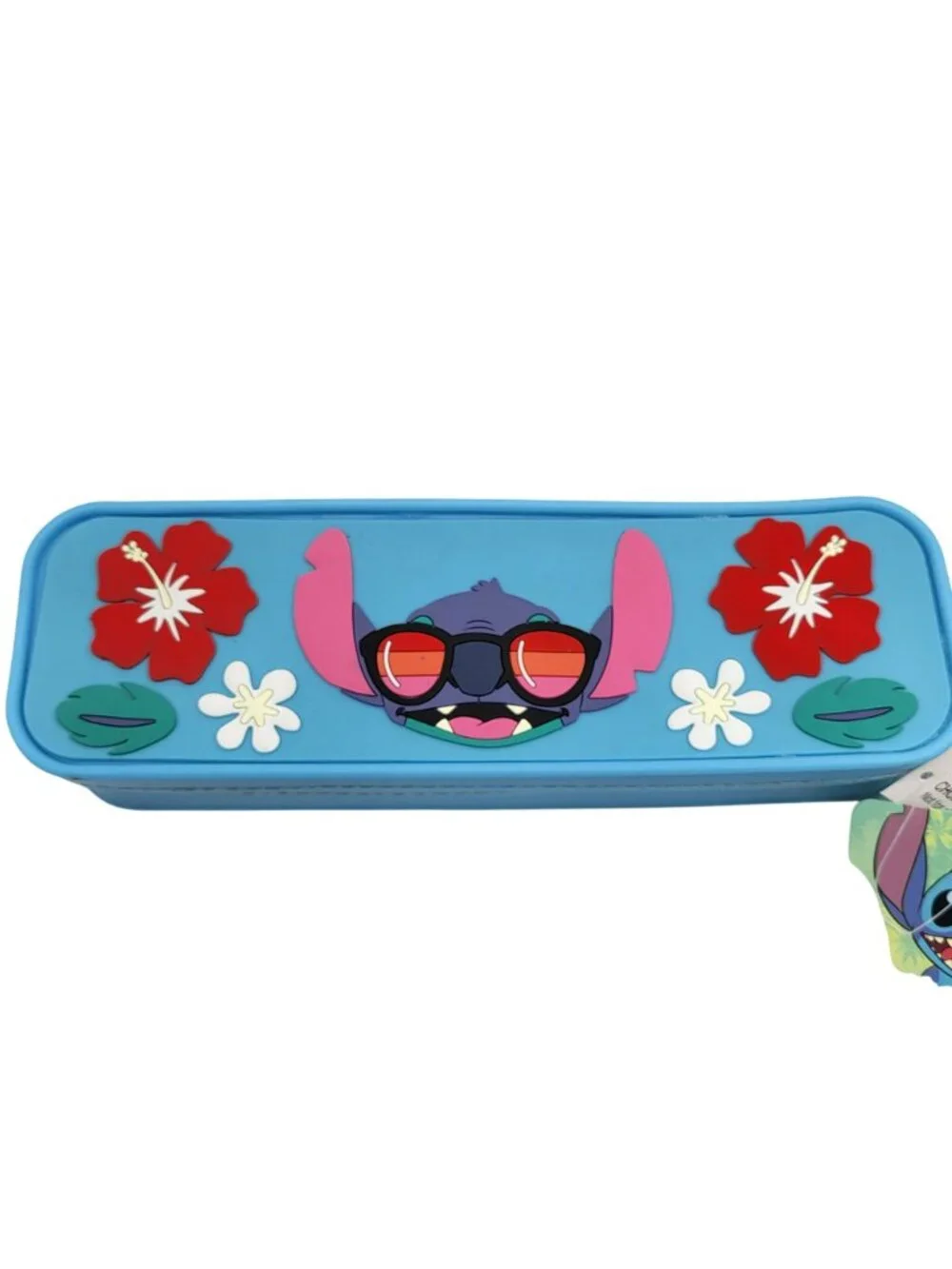 Disney Stitch Pencil Case Box With Zipper Closure & Flower Design Blue